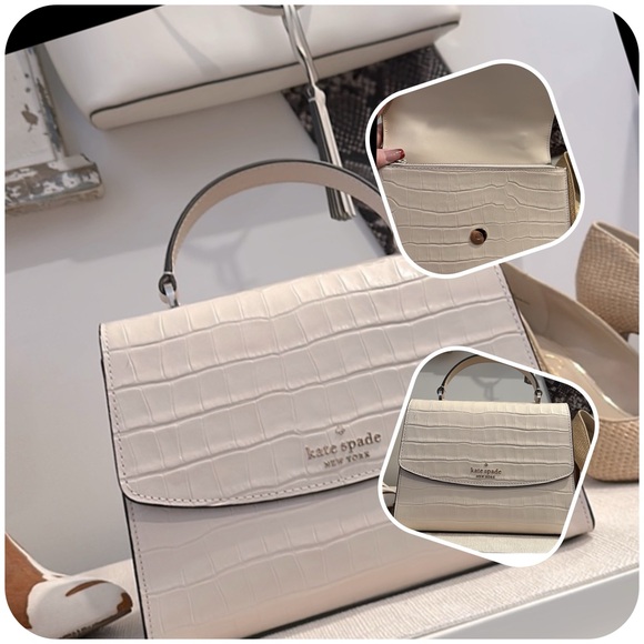 KATE SPADE New York Croc Embossed Leather Top Handle Satchel in Bone, NWT - Picture 3 of 16